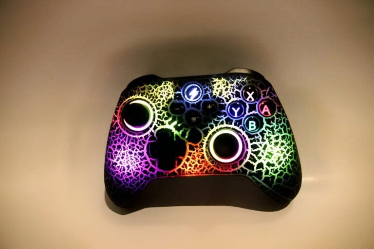 NinjaPlusOX Wireless Switch Pro Controller with rainbow crackle LED lighting for Nintendo Switch.