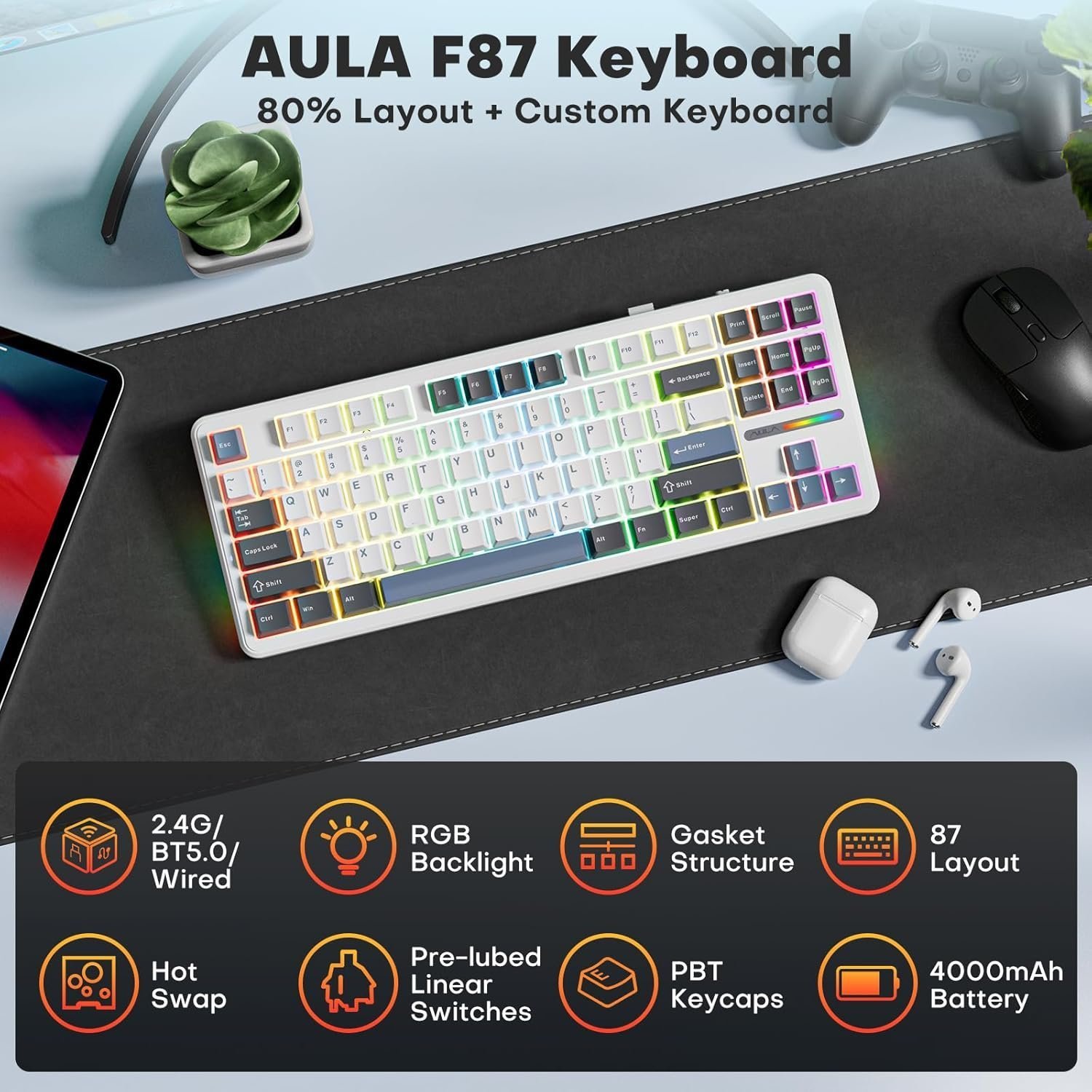 AULA F87 Wireless Gaming Mechanical Keyboard Features