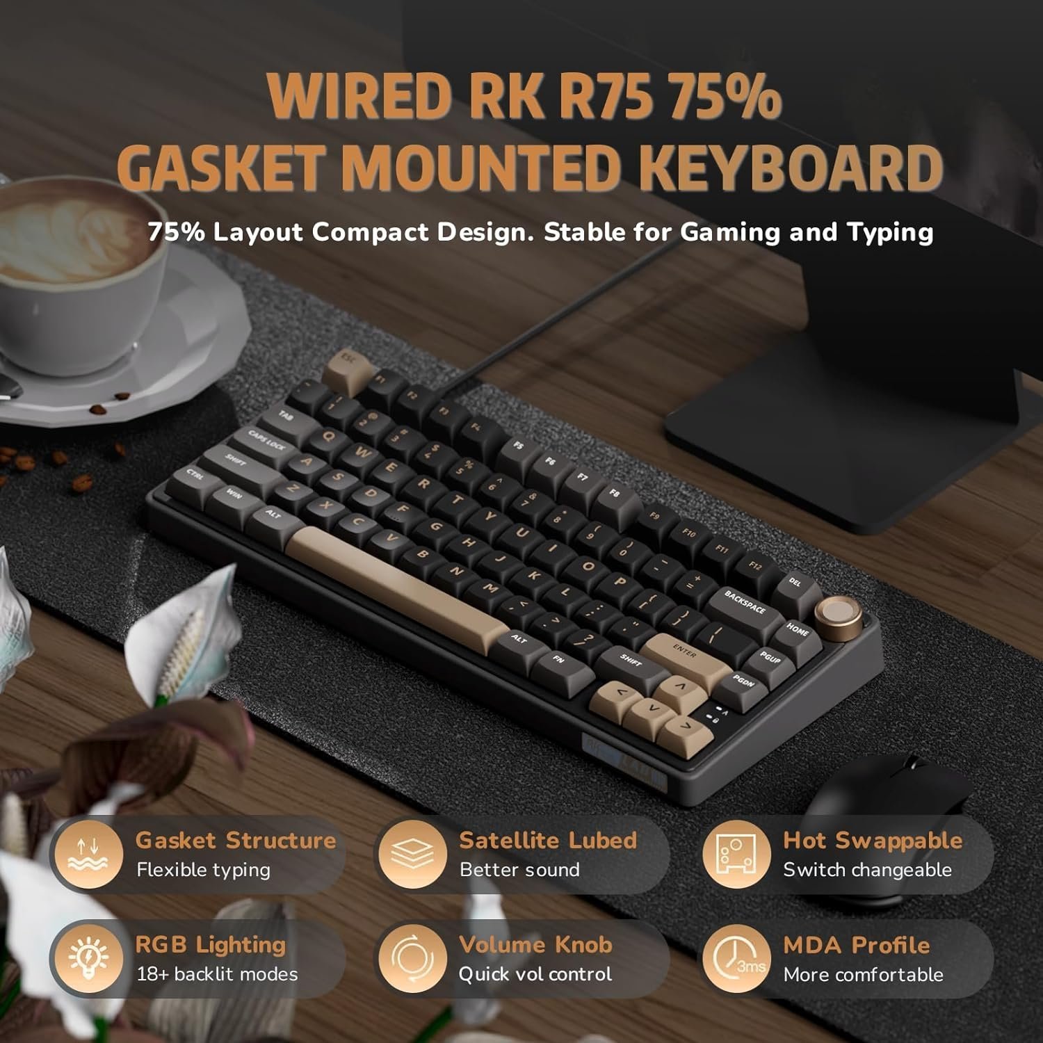 RK ROYAL KLUDGE R75 Wired Gaming Keyboard