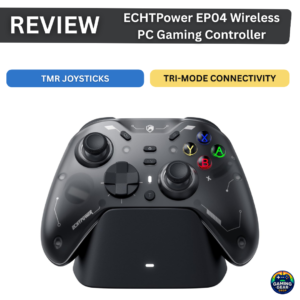 Hero image for a review: ECHPower EP04 wireless PC gaming controller on a charging dock.